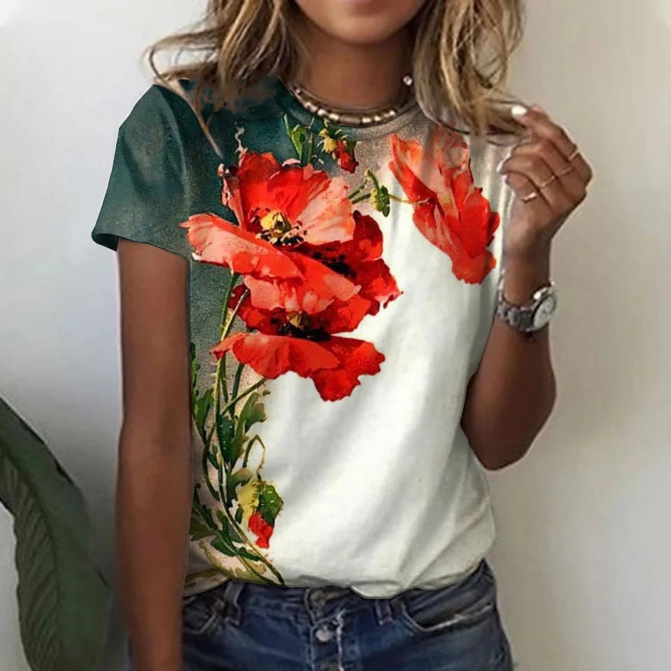 Women's Floral Print Oversized T-Shirt – Summer Casual Top