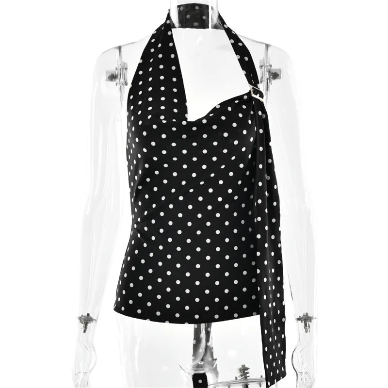 Blifanbo Women's Halter Polka Dot Backless Crop Top – Summer Lace-Up Tank