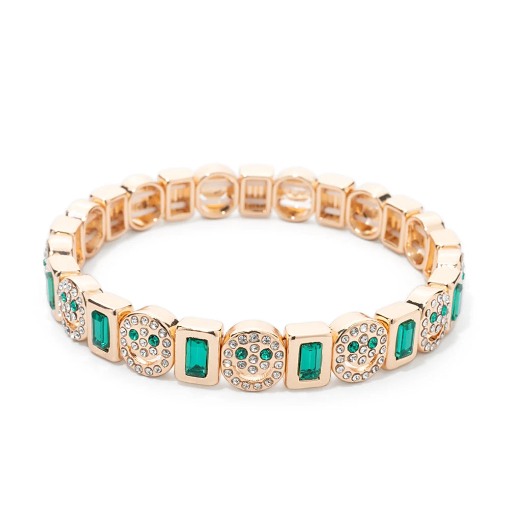 BEUTIFOR Happy Face Women’s Tile Bracelet – Gold Color Dice Beads & Crystal Bangle