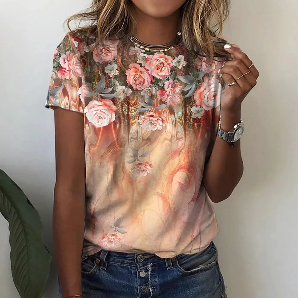 Women's Floral Print Oversized T-Shirt – Summer Casual Top