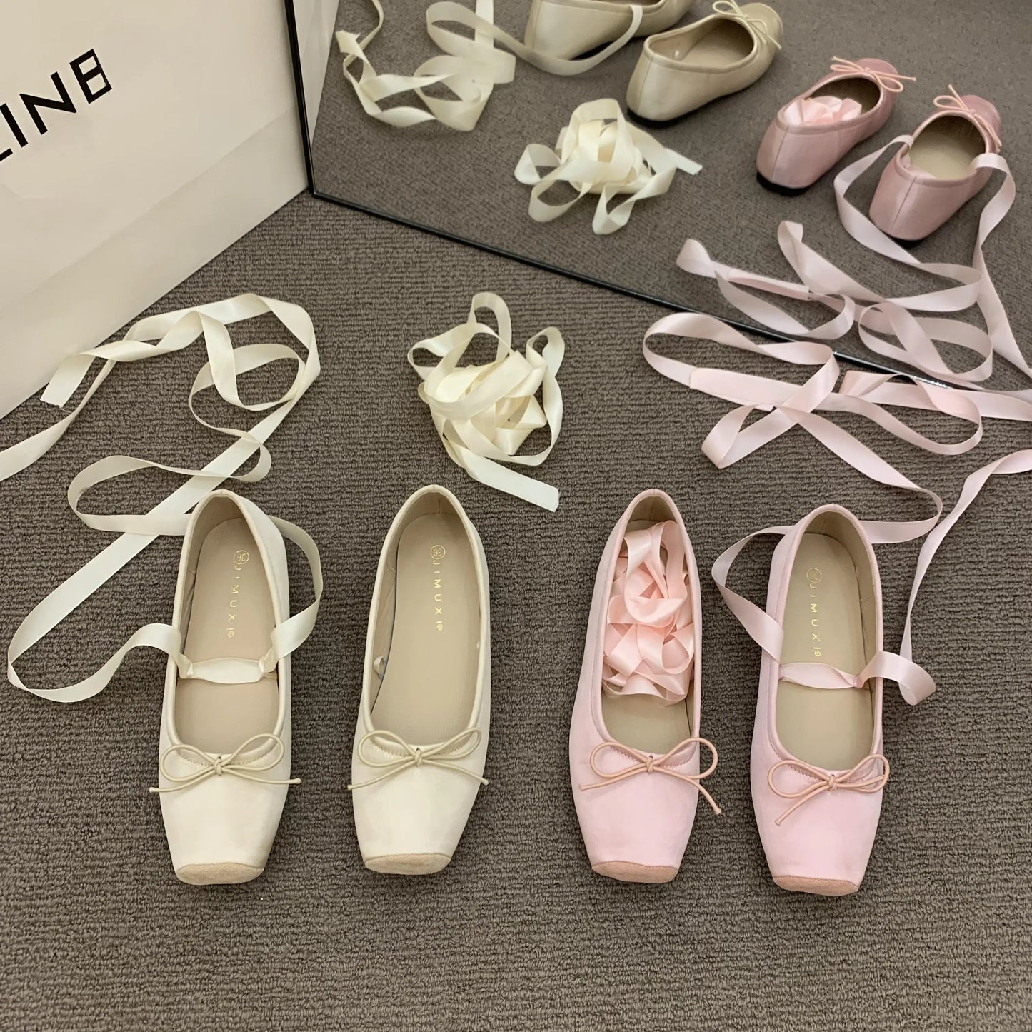 2025 Women’s Cross Tie Ballet Flats – Sweet Mary Jane Square Toe with Bow