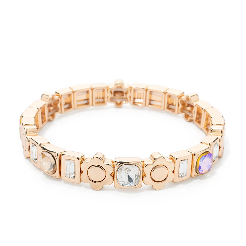 BEUTIFOR Happy Face Women’s Tile Bracelet – Gold Color Dice Beads & Crystal Bangle