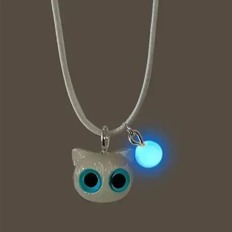 Matching Couples Jewelry Set: Cat Head Bangles & Necklace, Glow-in-the-Dark for Him and Her