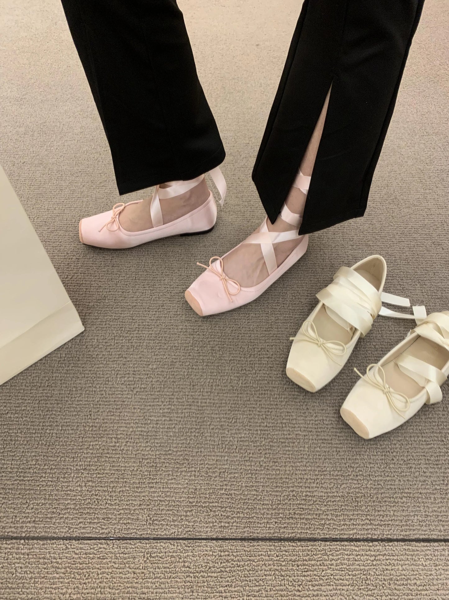 2025 Women’s Cross Tie Ballet Flats – Sweet Mary Jane Square Toe with Bow