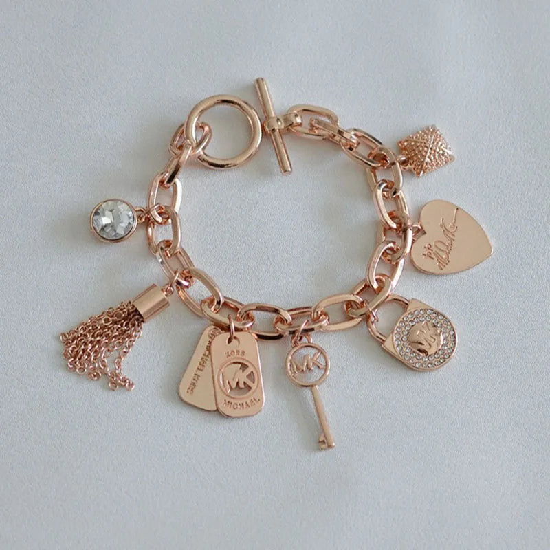 Gold & Silver Chain MK Vintage Portrait Charm Bracelet for Women
