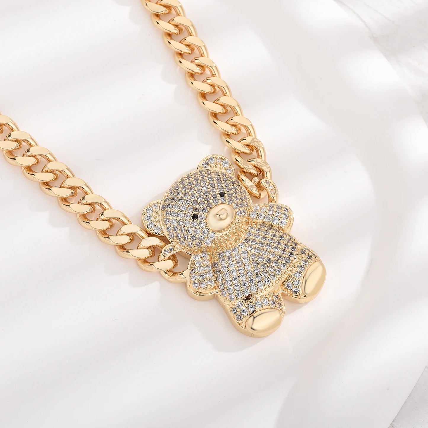 4-color bear necklace with sparkling cubic zirconia, copper anti-tarnish chain 45/50cm for women and girls