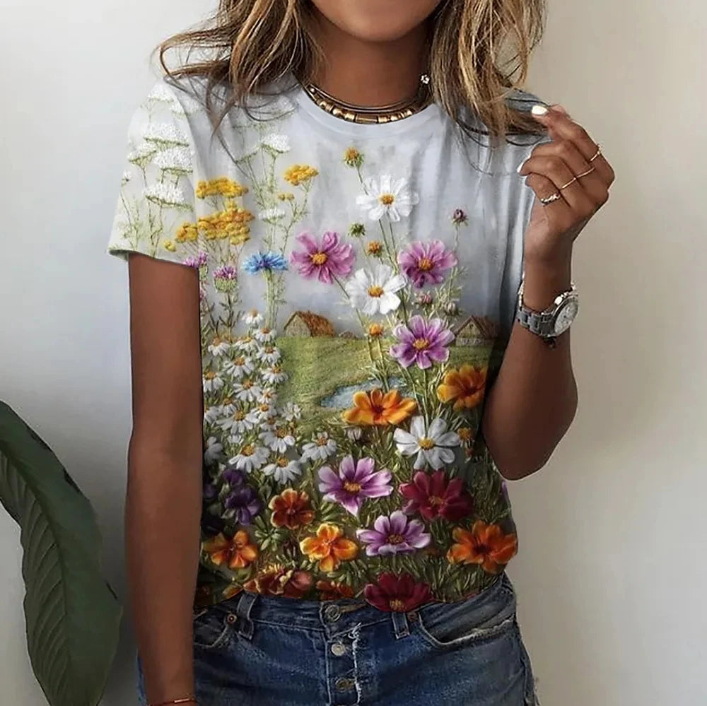Women's Floral Print Oversized T-Shirt – Summer Casual Top
