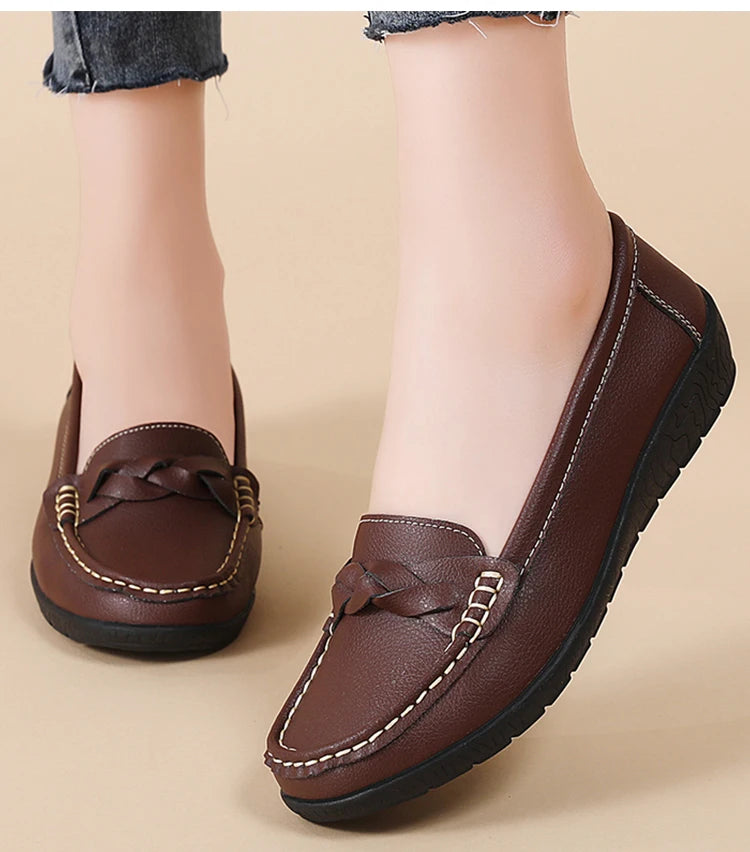 2025 Women’s Soft Leather Loafers – White Slip-On Casual Flats