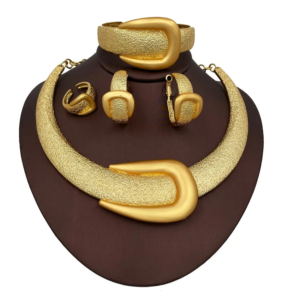 2025 Exaggerated Dubai Gold Jewelry Set – Large Necklace, Bangle, Earrings, and Ring