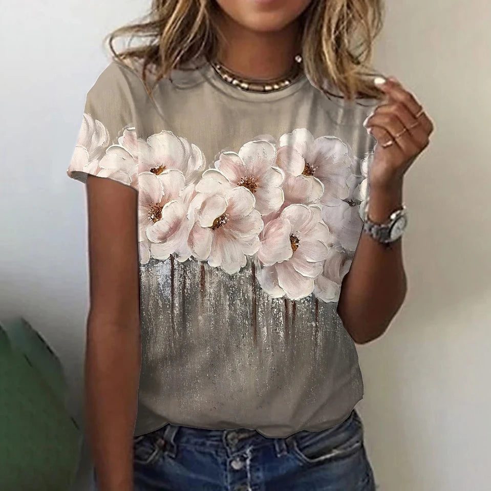Women's Floral Print Oversized T-Shirt – Summer Casual Top