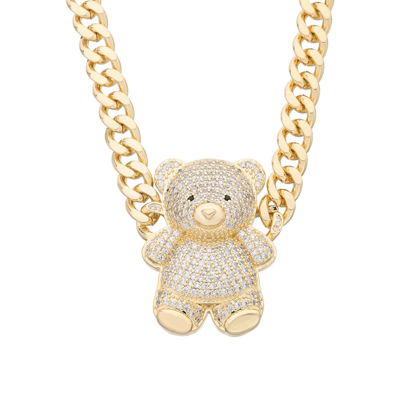4-color bear necklace with sparkling cubic zirconia, copper anti-tarnish chain 45/50cm for women and girls