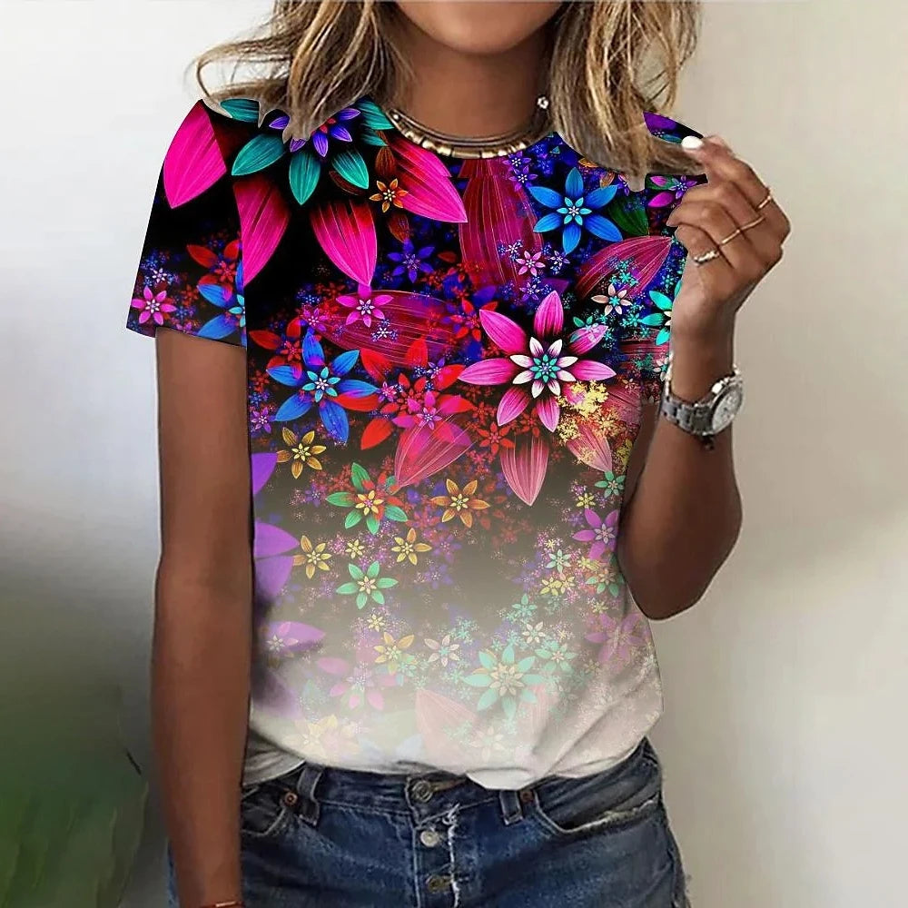 Women's Floral Print Oversized T-Shirt – Summer Casual Top