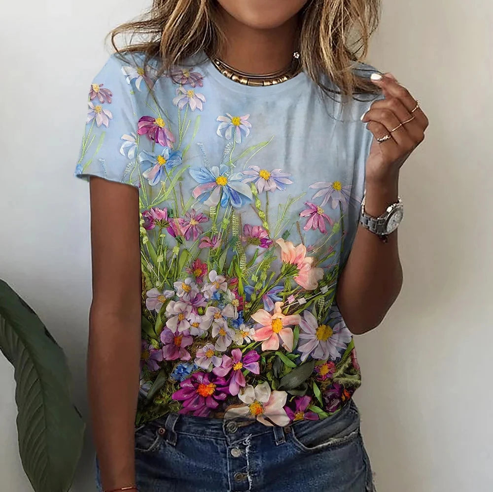 Women's Floral Print Oversized T-Shirt – Summer Casual Top