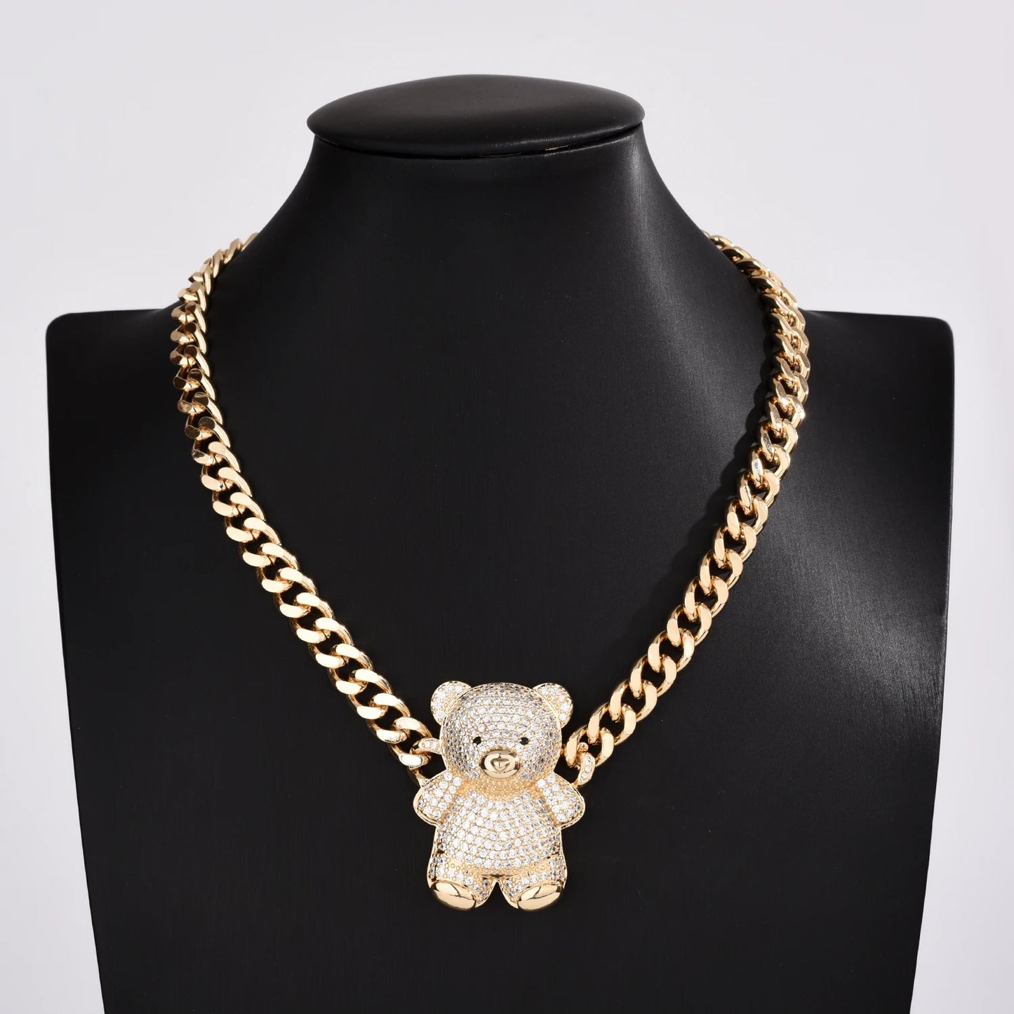 4-color bear necklace with sparkling cubic zirconia, copper anti-tarnish chain 45/50cm for women and girls