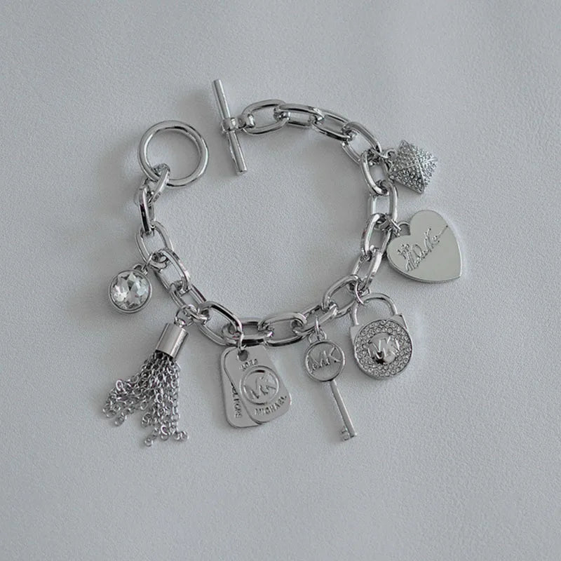Gold & Silver Chain MK Vintage Portrait Charm Bracelet for Women