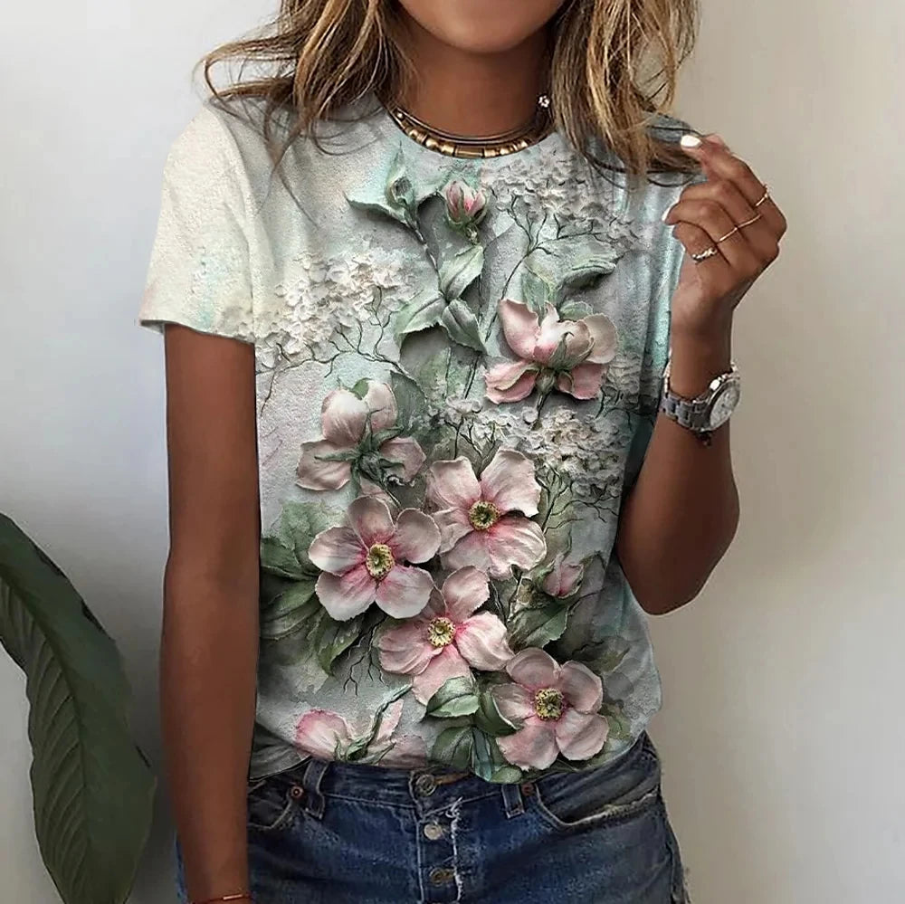 Women's Floral Print Oversized T-Shirt – Summer Casual Top