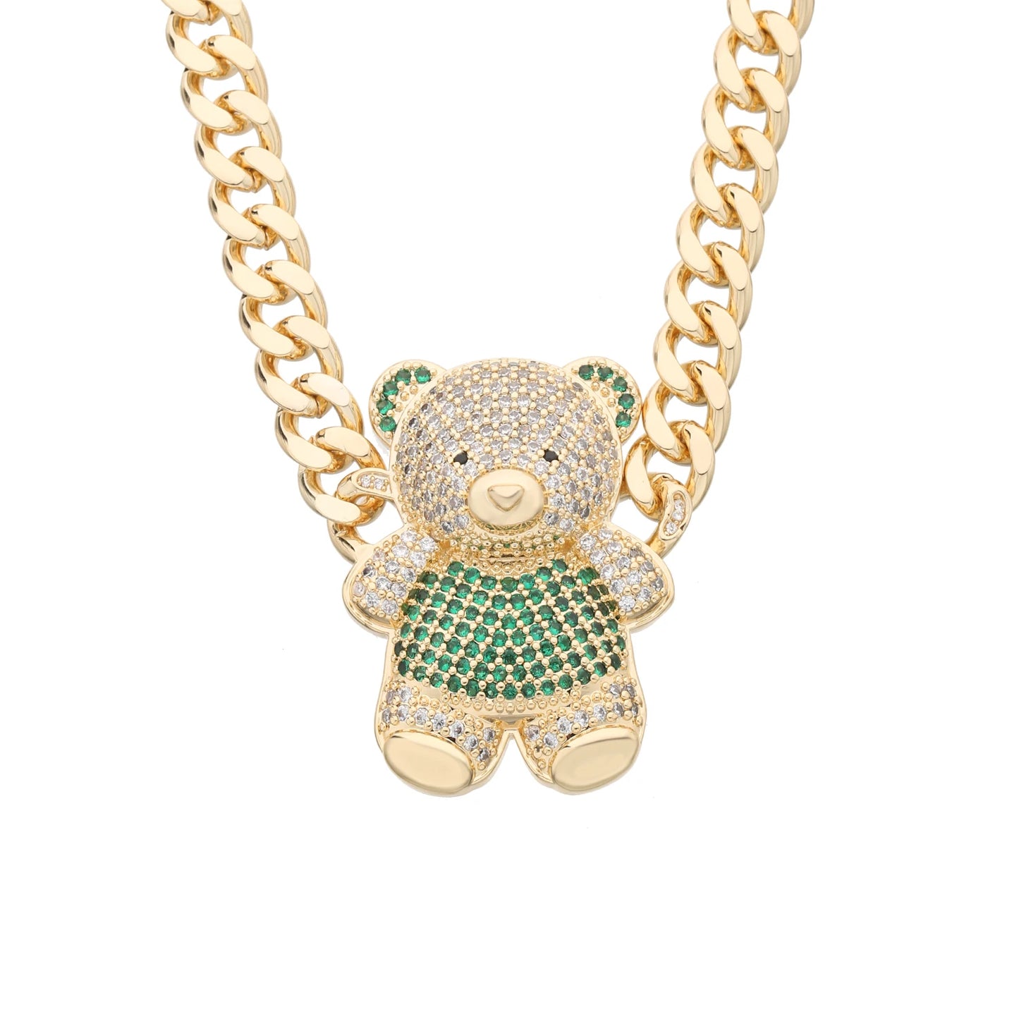 4-color bear necklace with sparkling cubic zirconia, copper anti-tarnish chain 45/50cm for women and girls