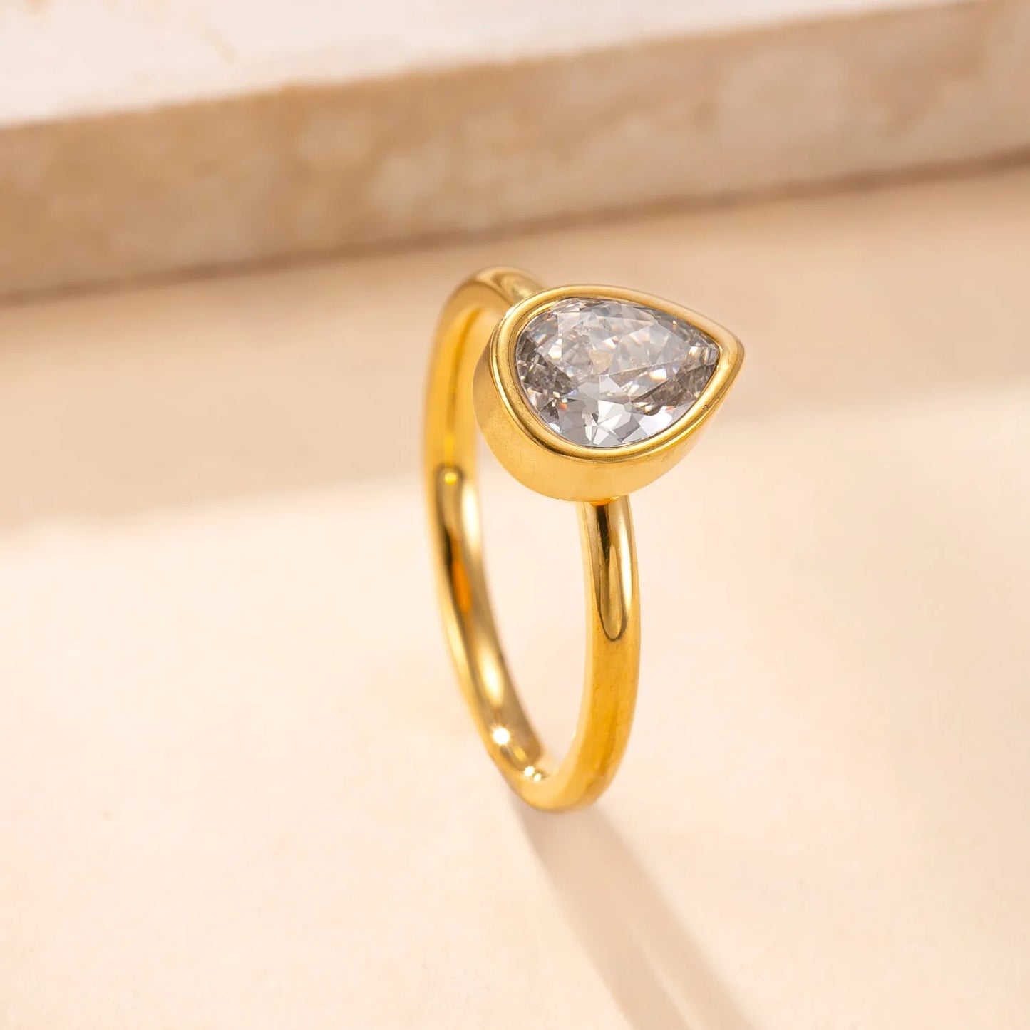 Luxury Square Zircon Stainless Steel Ring – Women's Fashion Jewelry