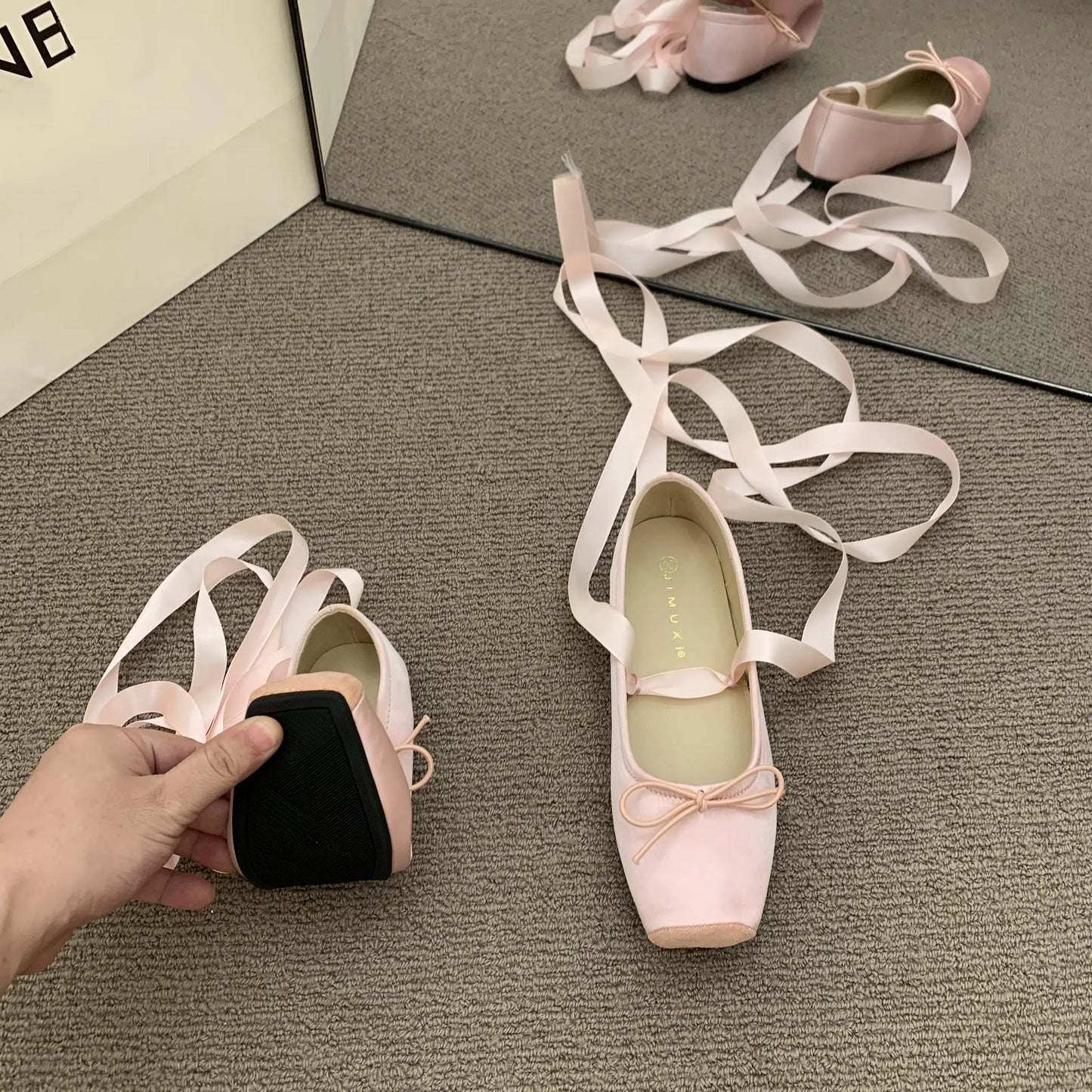 2025 Women’s Cross Tie Ballet Flats – Sweet Mary Jane Square Toe with Bow