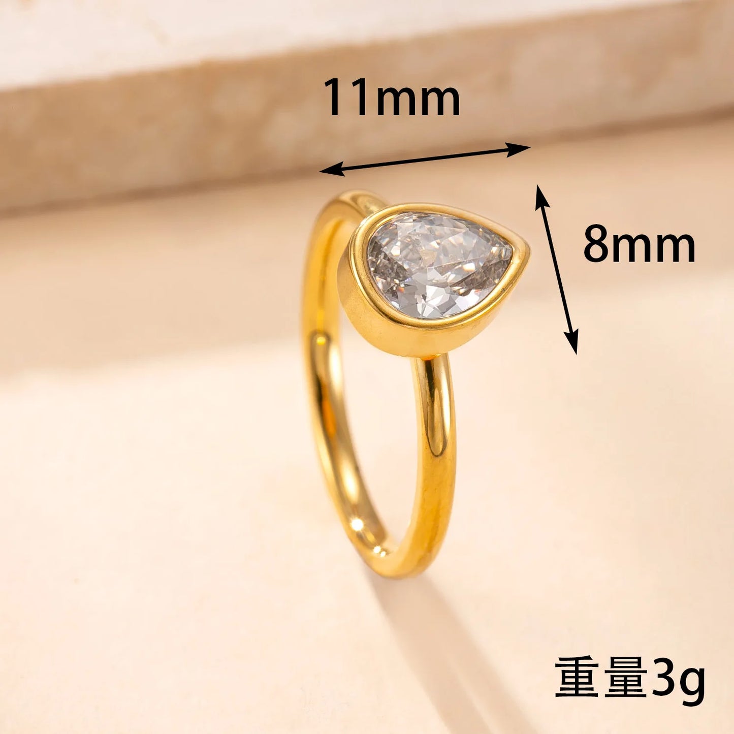Luxury Square Zircon Stainless Steel Ring – Women's Fashion Jewelry