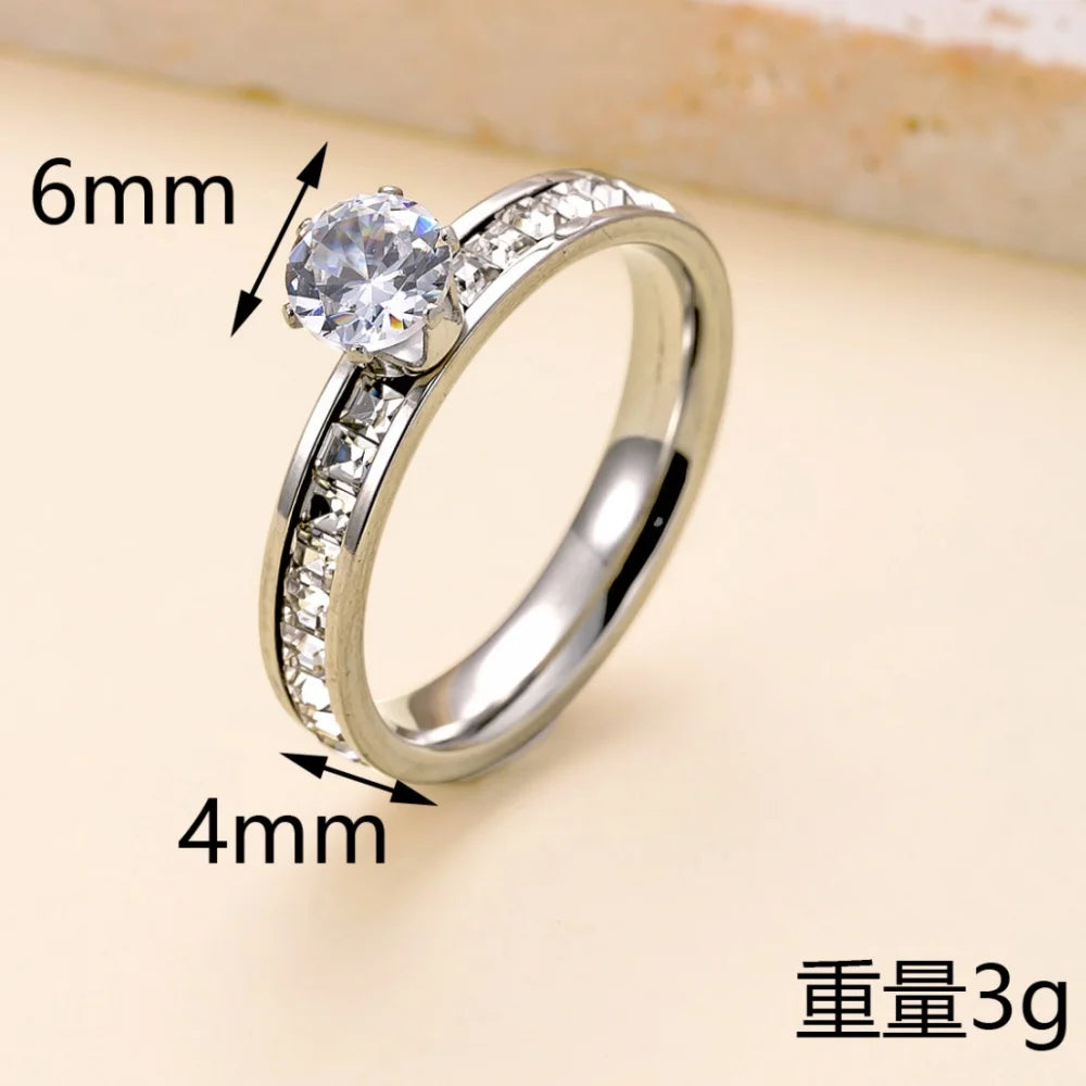 Luxury Square Zircon Stainless Steel Ring – Women's Fashion Jewelry