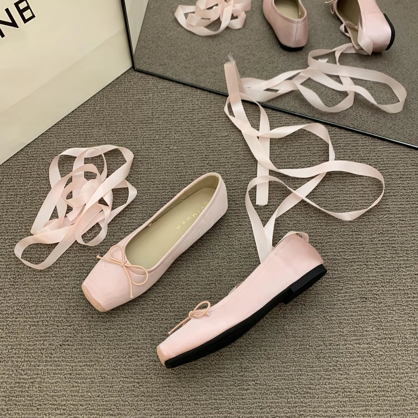 2025 Women’s Cross Tie Ballet Flats – Sweet Mary Jane Square Toe with Bow