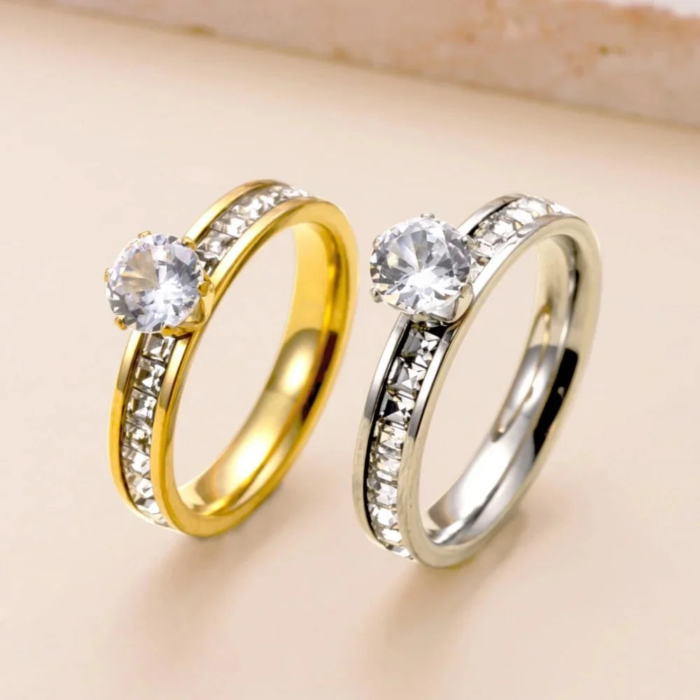 Luxury Square Zircon Stainless Steel Ring – Women's Fashion Jewelry