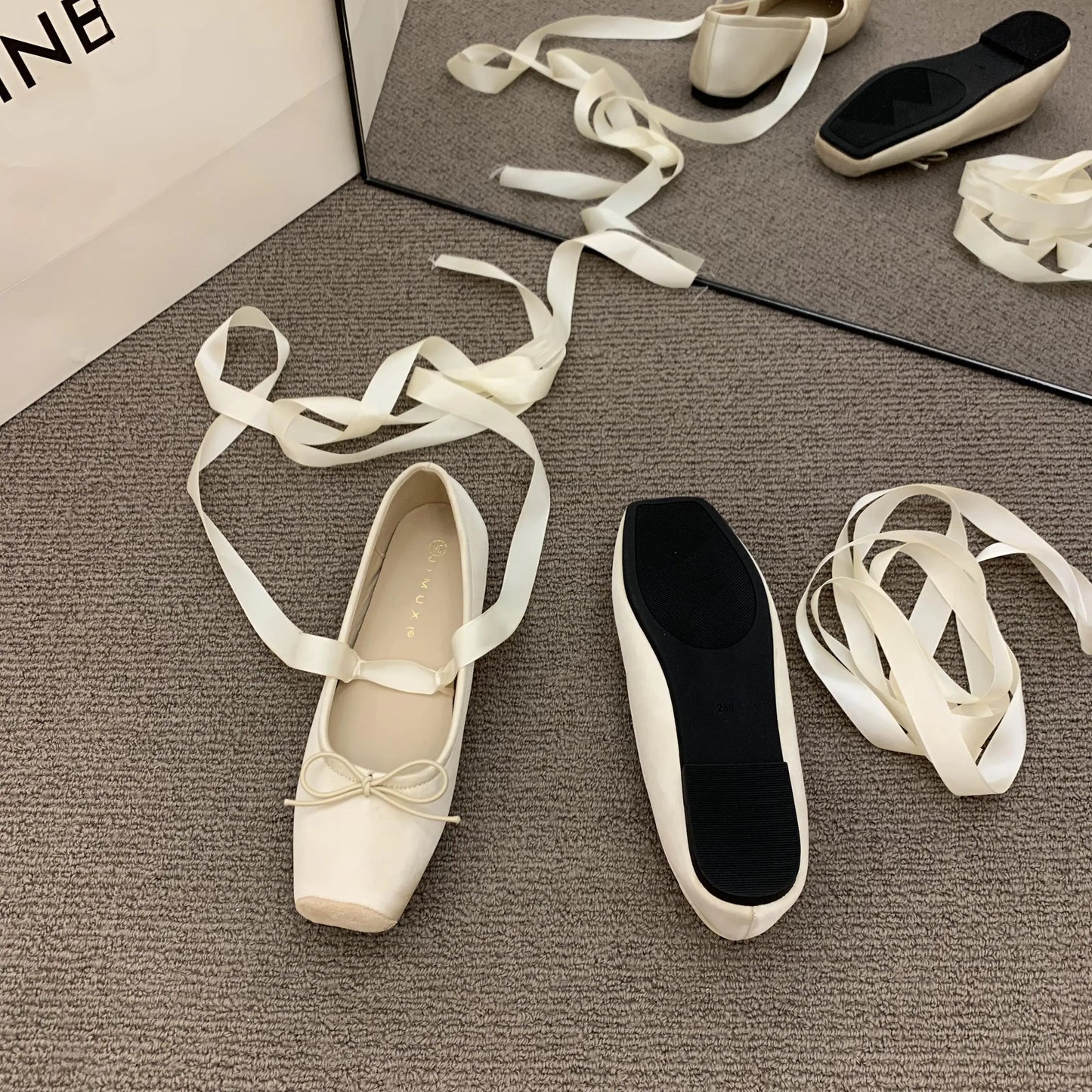 2025 Women’s Cross Tie Ballet Flats – Sweet Mary Jane Square Toe with Bow