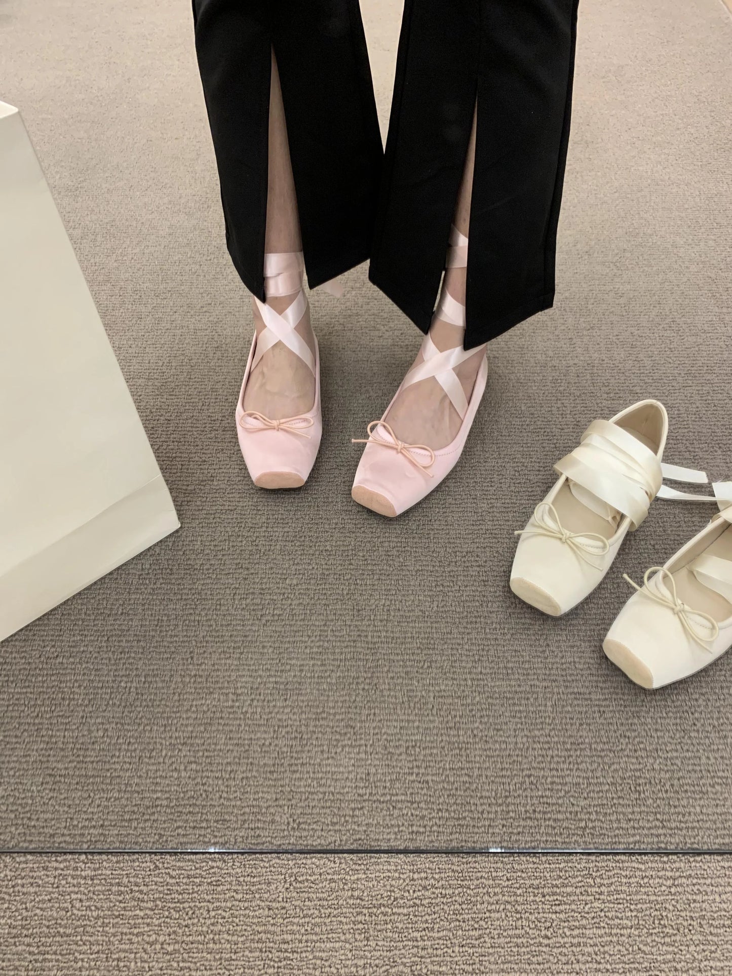 2025 Women’s Cross Tie Ballet Flats – Sweet Mary Jane Square Toe with Bow