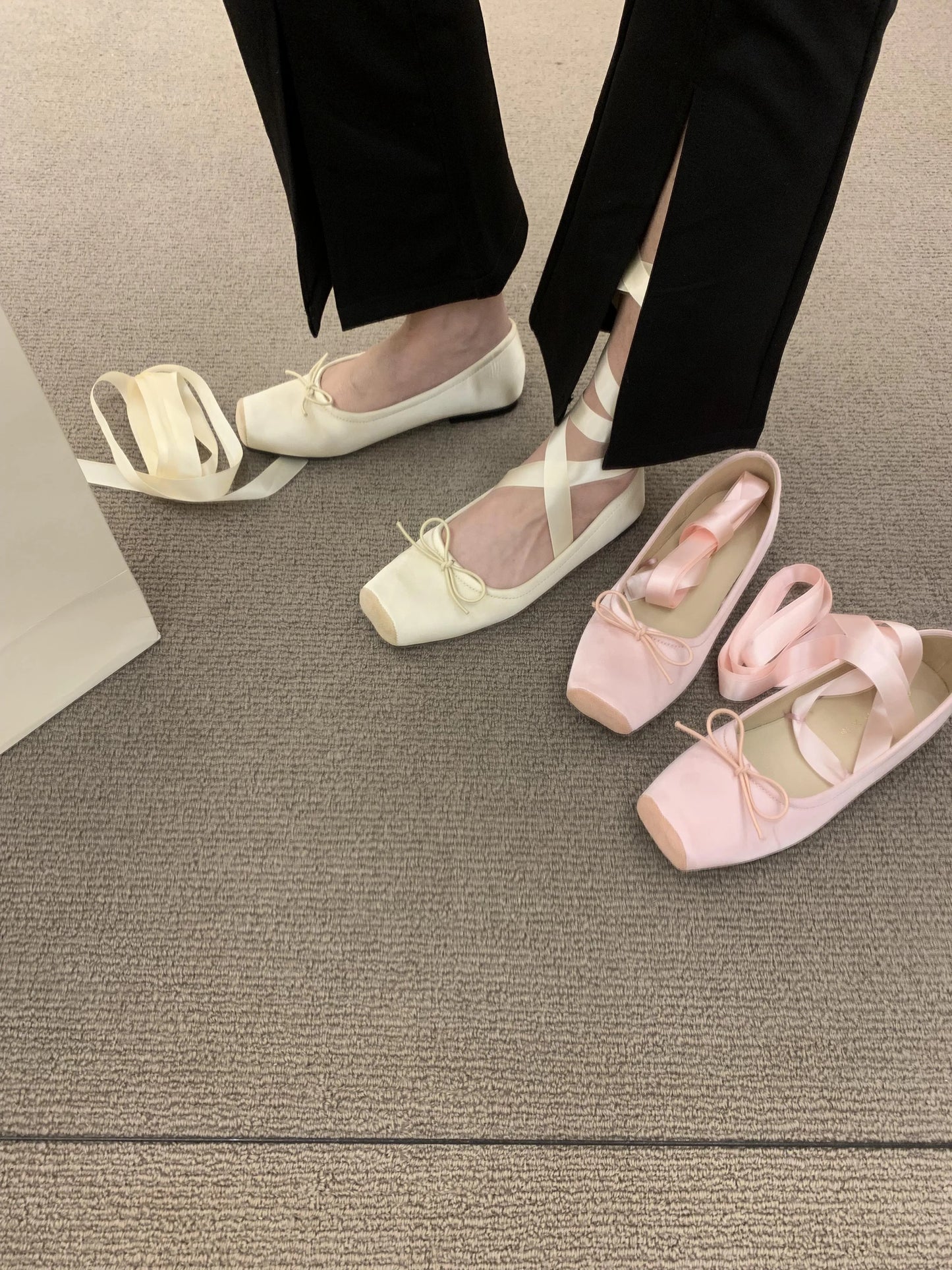 2025 Women’s Cross Tie Ballet Flats – Sweet Mary Jane Square Toe with Bow