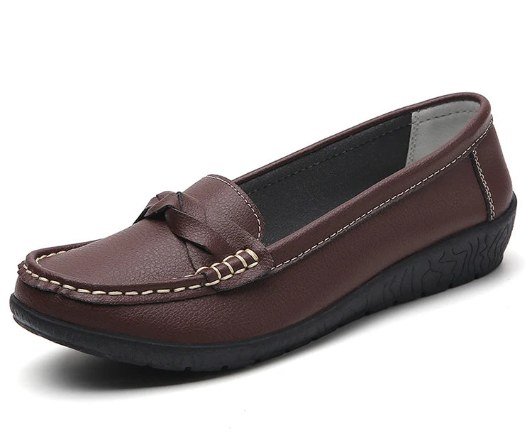 2025 Women’s Soft Leather Loafers – White Slip-On Casual Flats