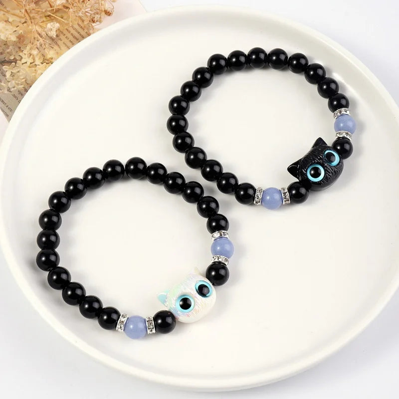 Matching Couples Jewelry Set: Cat Head Bangles & Necklace, Glow-in-the-Dark for Him and Her