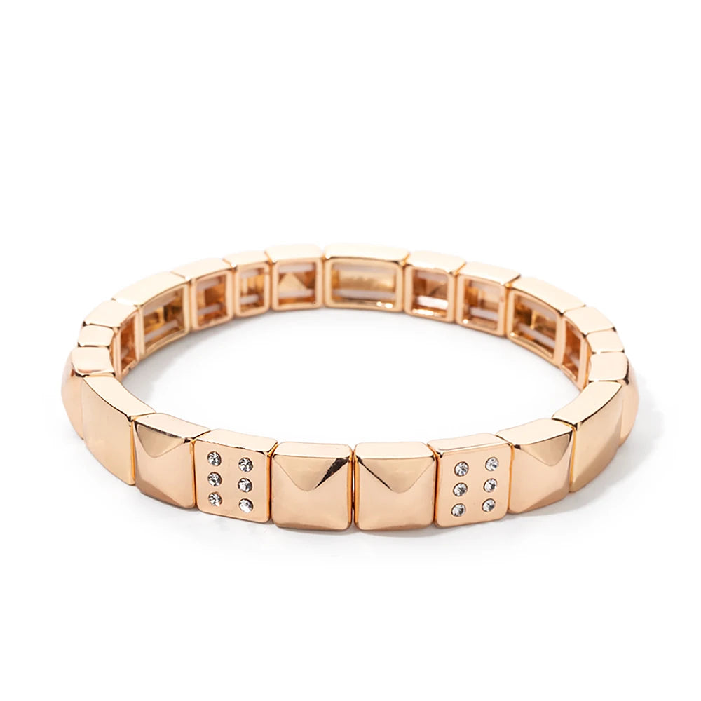 BEUTIFOR Happy Face Women’s Tile Bracelet – Gold Color Dice Beads & Crystal Bangle