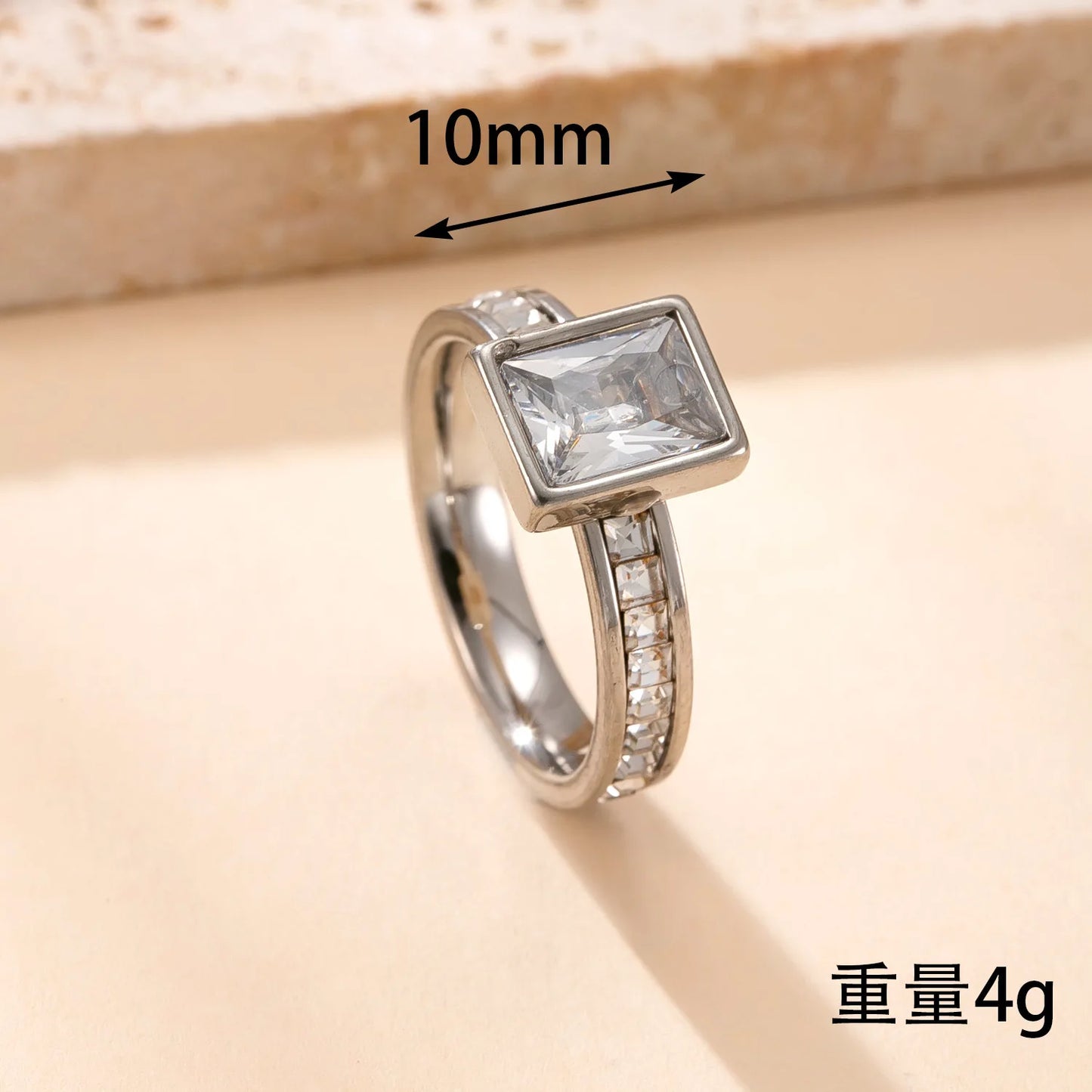 Luxury Square Zircon Stainless Steel Ring – Women's Fashion Jewelry