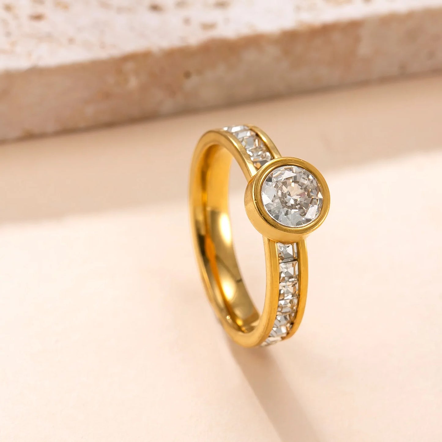 Luxury Square Zircon Stainless Steel Ring – Women's Fashion Jewelry