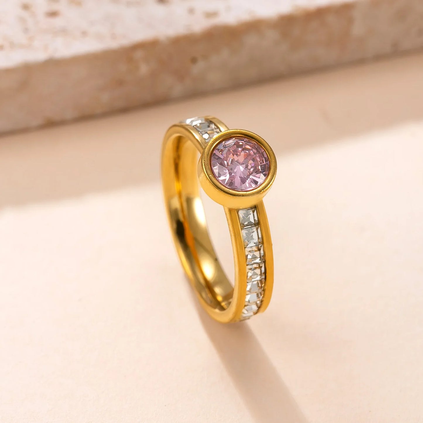 Luxury Square Zircon Stainless Steel Ring – Women's Fashion Jewelry