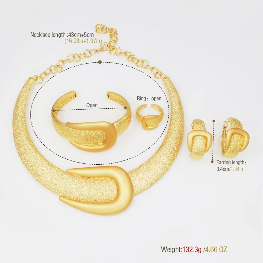 2025 Exaggerated Dubai Gold Jewelry Set – Large Necklace, Bangle, Earrings, and Ring