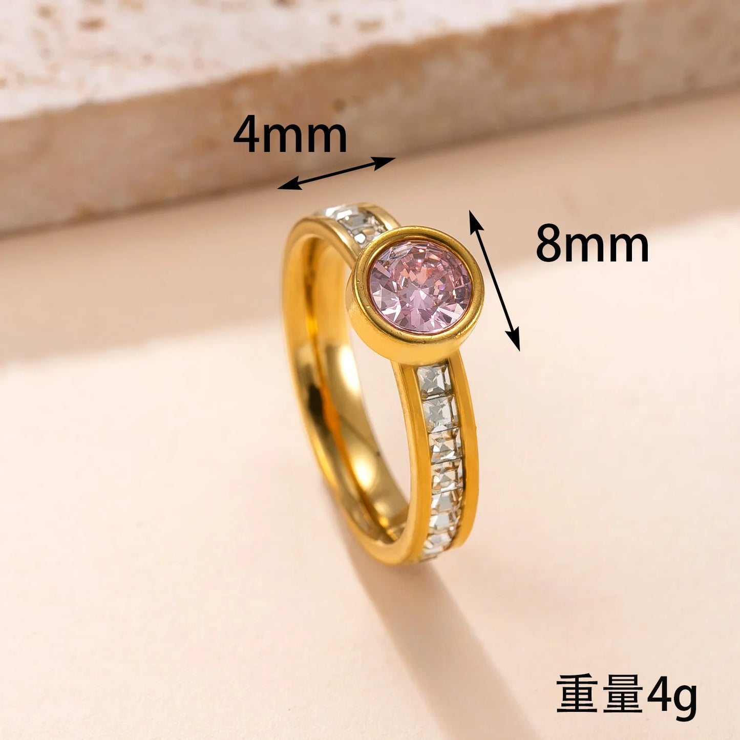 Luxury Square Zircon Stainless Steel Ring – Women's Fashion Jewelry