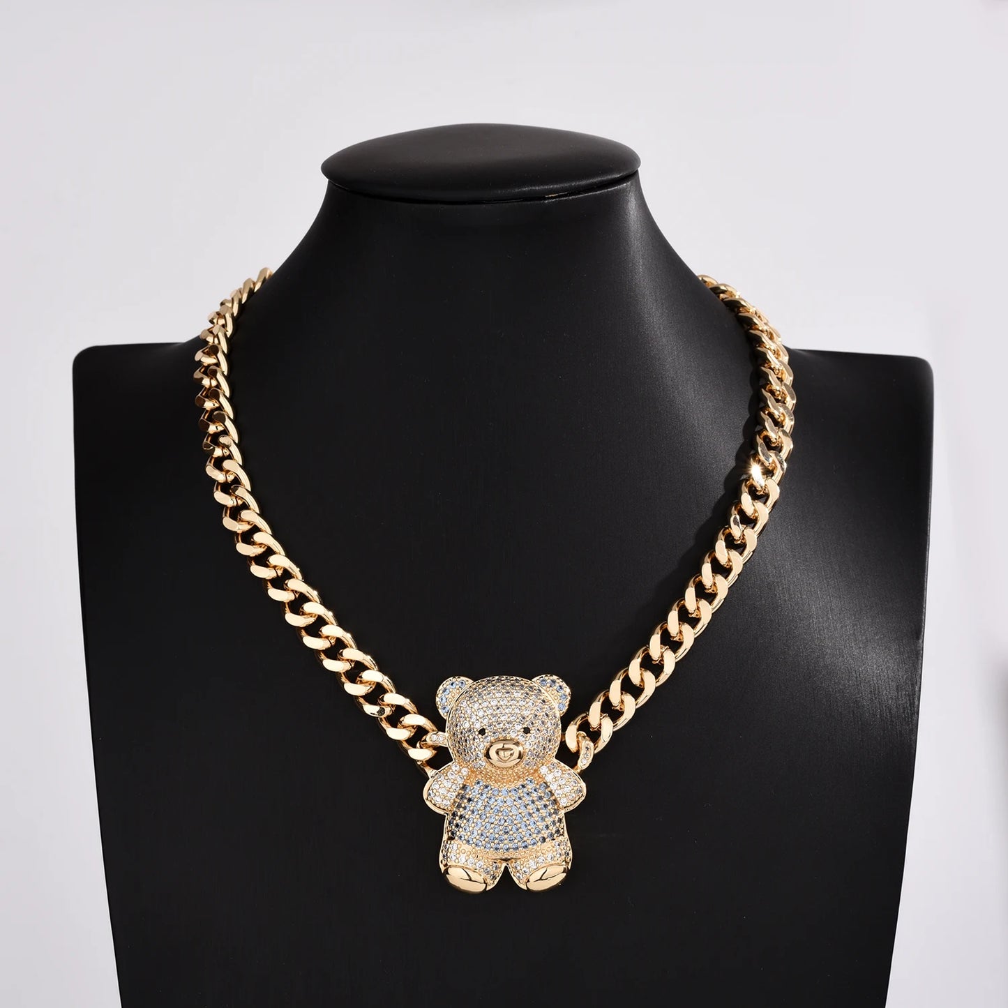 4-color bear necklace with sparkling cubic zirconia, copper anti-tarnish chain 45/50cm for women and girls
