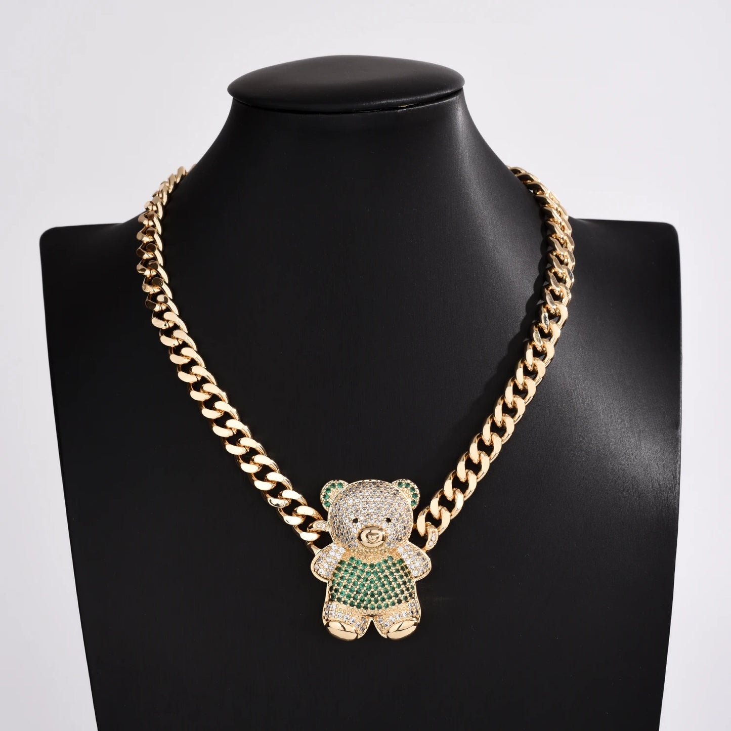 4-color bear necklace with sparkling cubic zirconia, copper anti-tarnish chain 45/50cm for women and girls