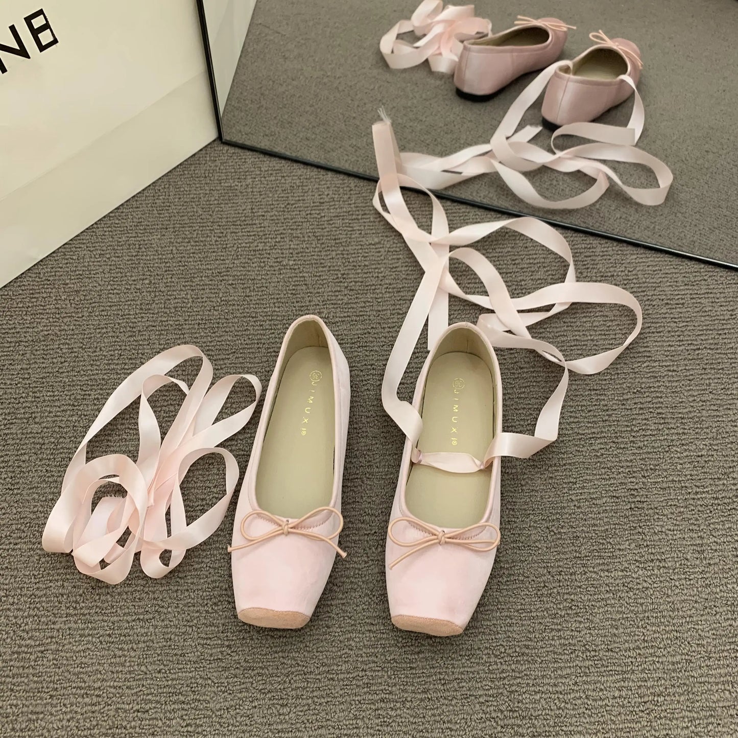 2025 Women’s Cross Tie Ballet Flats – Sweet Mary Jane Square Toe with Bow