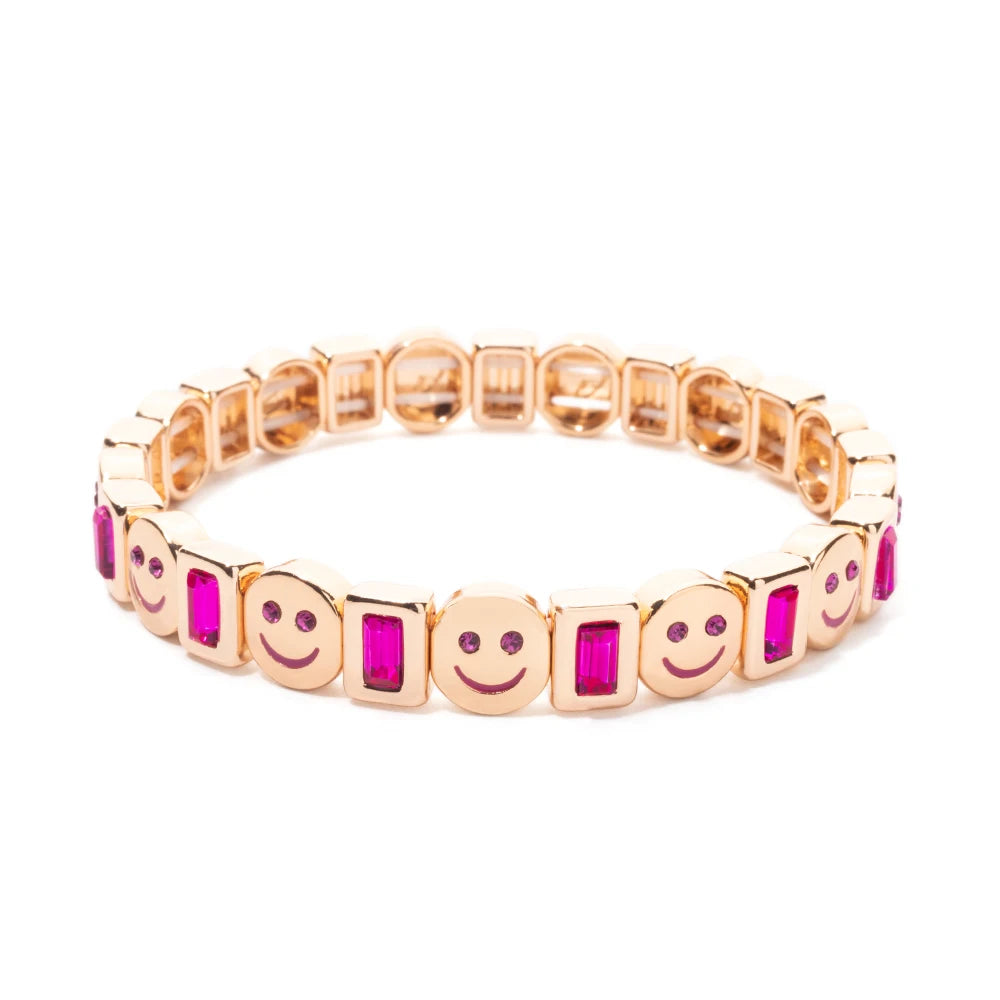 BEUTIFOR Happy Face Women’s Tile Bracelet – Gold Color Dice Beads & Crystal Bangle