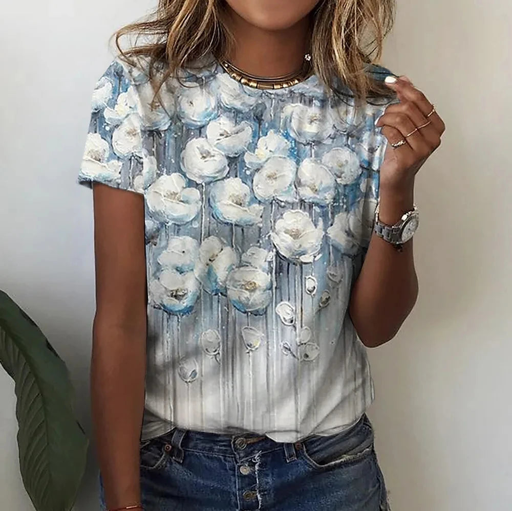 Women's Floral Print Oversized T-Shirt – Summer Casual Top