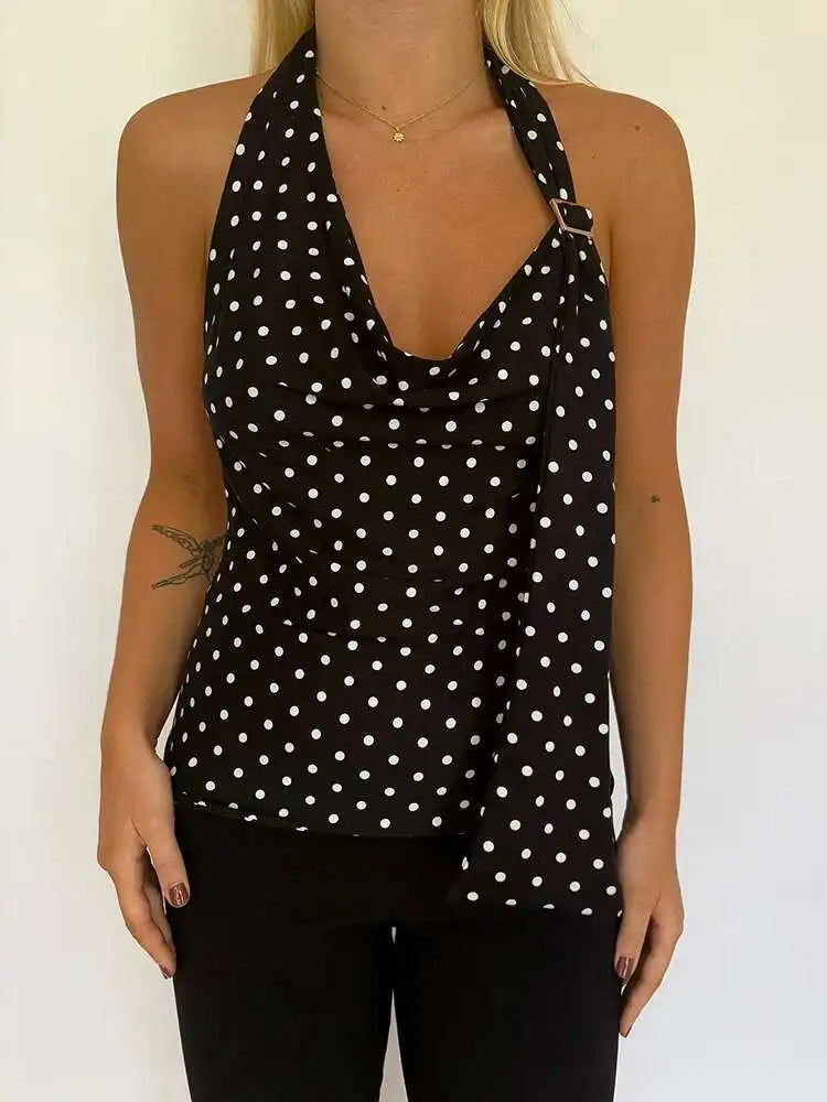 Blifanbo Women's Halter Polka Dot Backless Crop Top – Summer Lace-Up Tank
