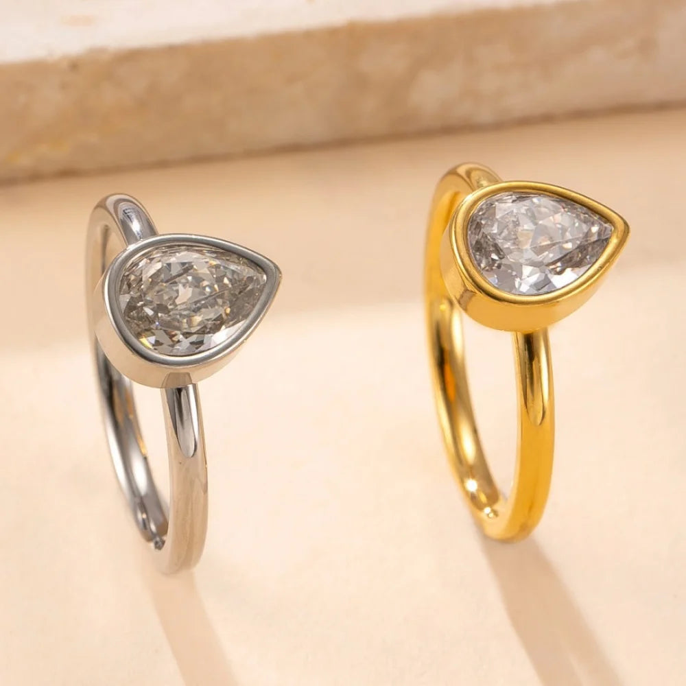 Luxury Square Zircon Stainless Steel Ring – Women's Fashion Jewelry