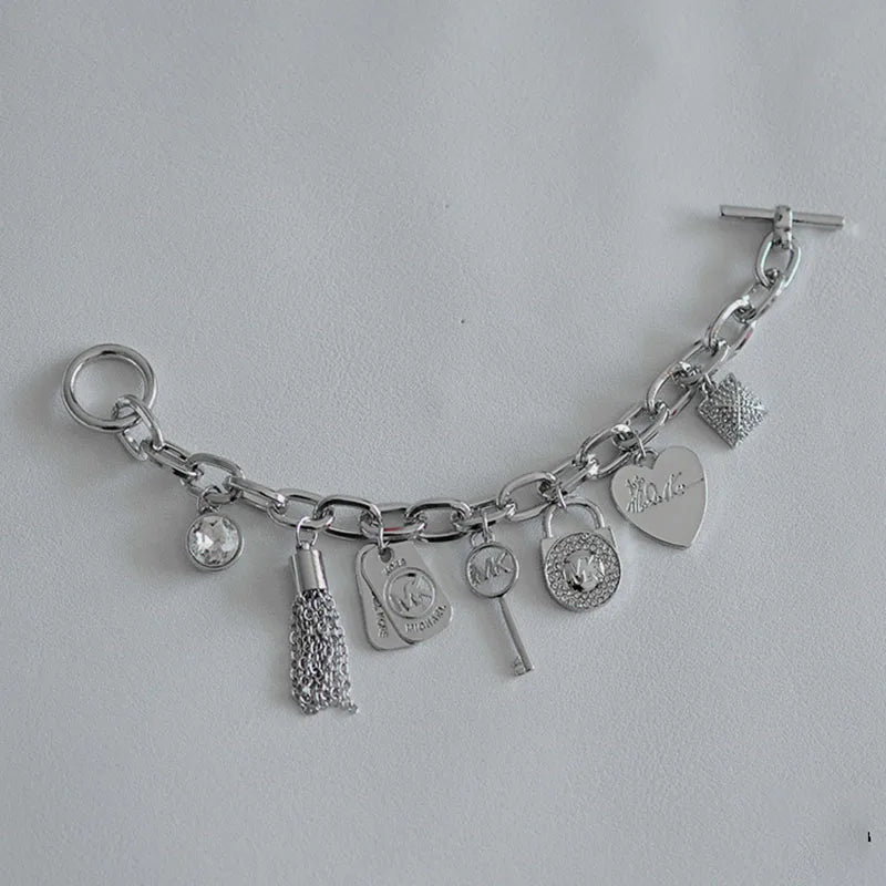 Gold & Silver Chain MK Vintage Portrait Charm Bracelet for Women
