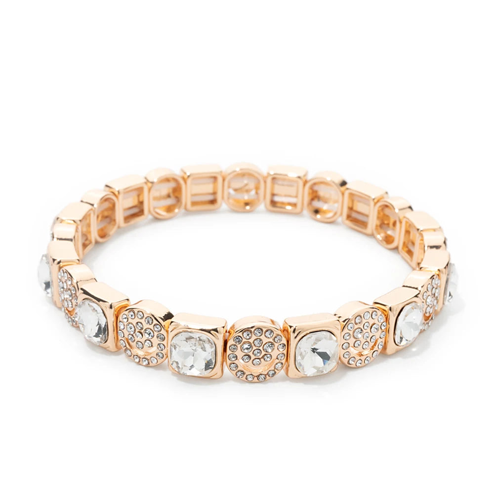 BEUTIFOR Happy Face Women’s Tile Bracelet – Gold Color Dice Beads & Crystal Bangle
