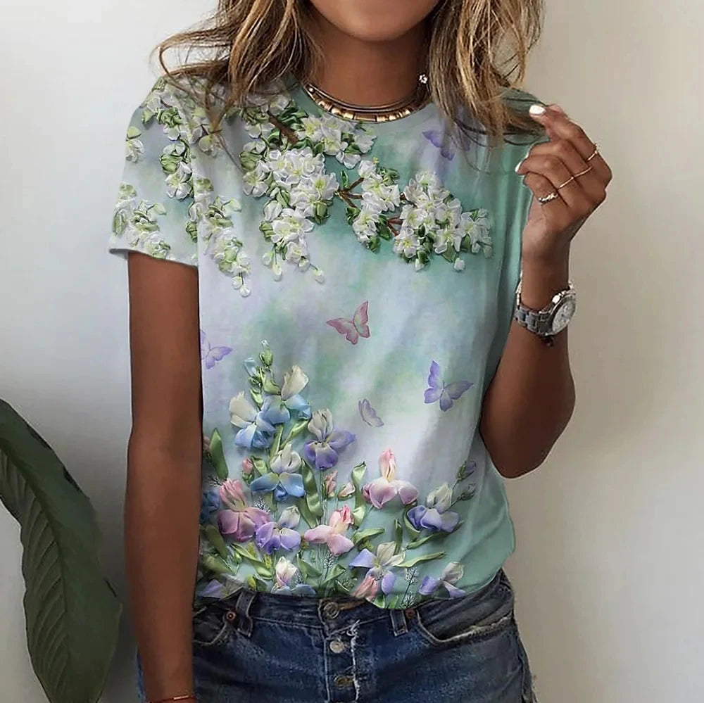 Women's Floral Print Oversized T-Shirt – Summer Casual Top