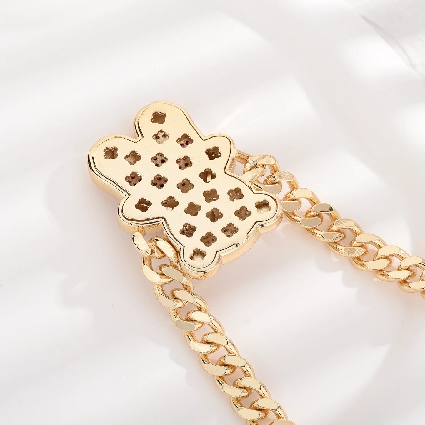 4-color bear necklace with sparkling cubic zirconia, copper anti-tarnish chain 45/50cm for women and girls