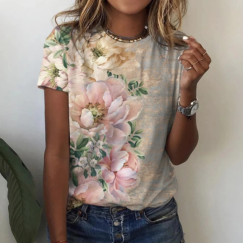 Women's Floral Print Oversized T-Shirt – Summer Casual Top